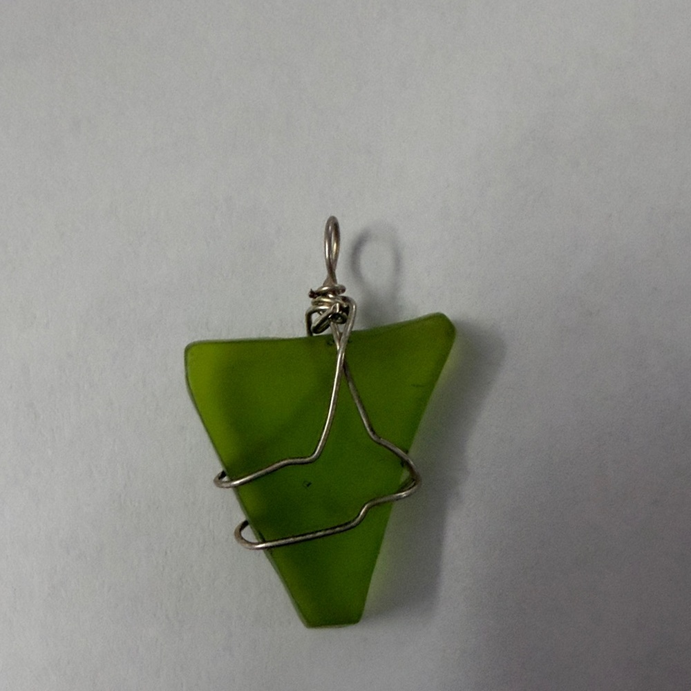 Handmade Green Sea Glass Triangle Pendant Necklace from Puerto Rico